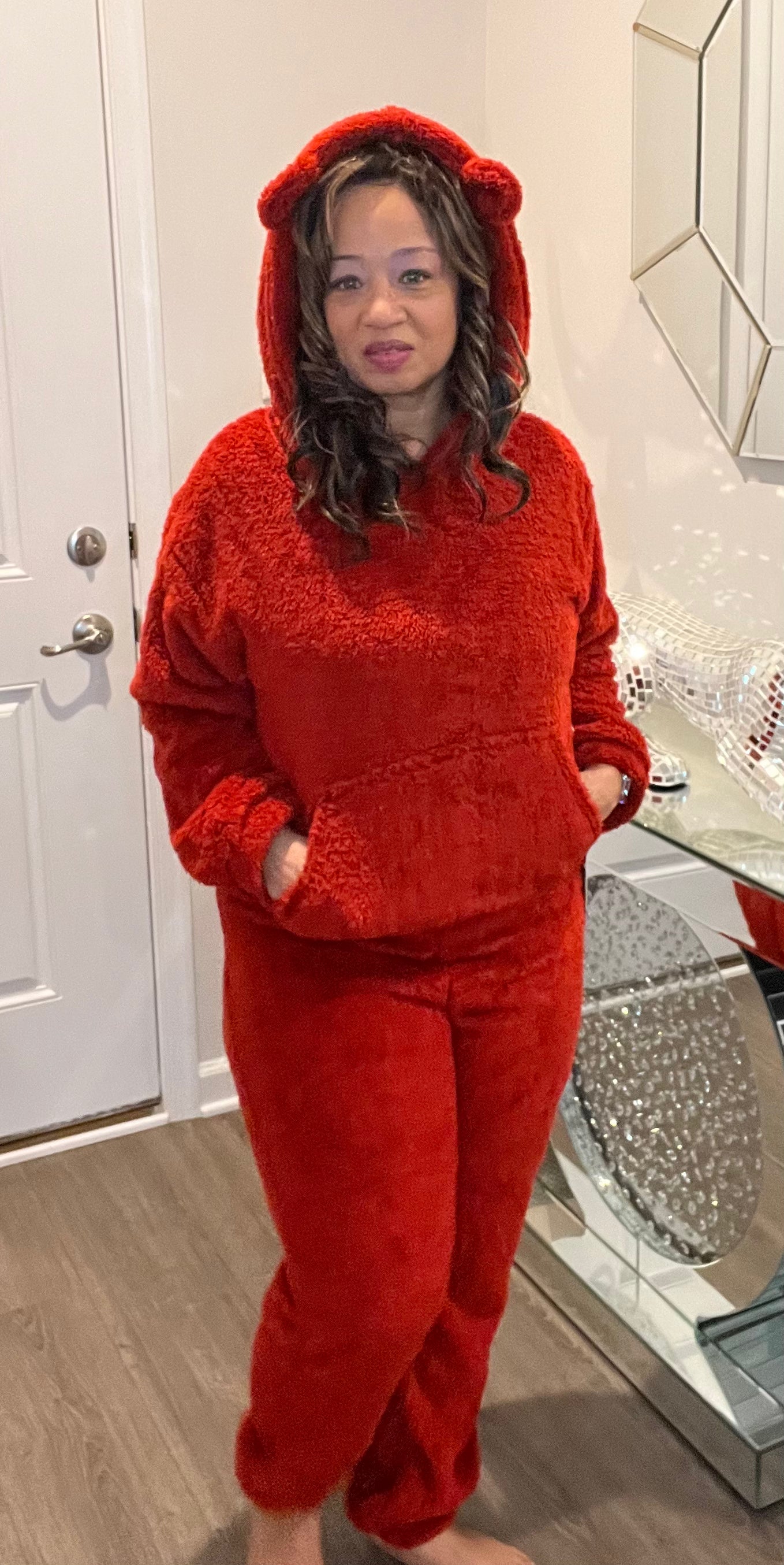 Cozy Fleece Teddy Bear Ear Hoodie Pajama Set