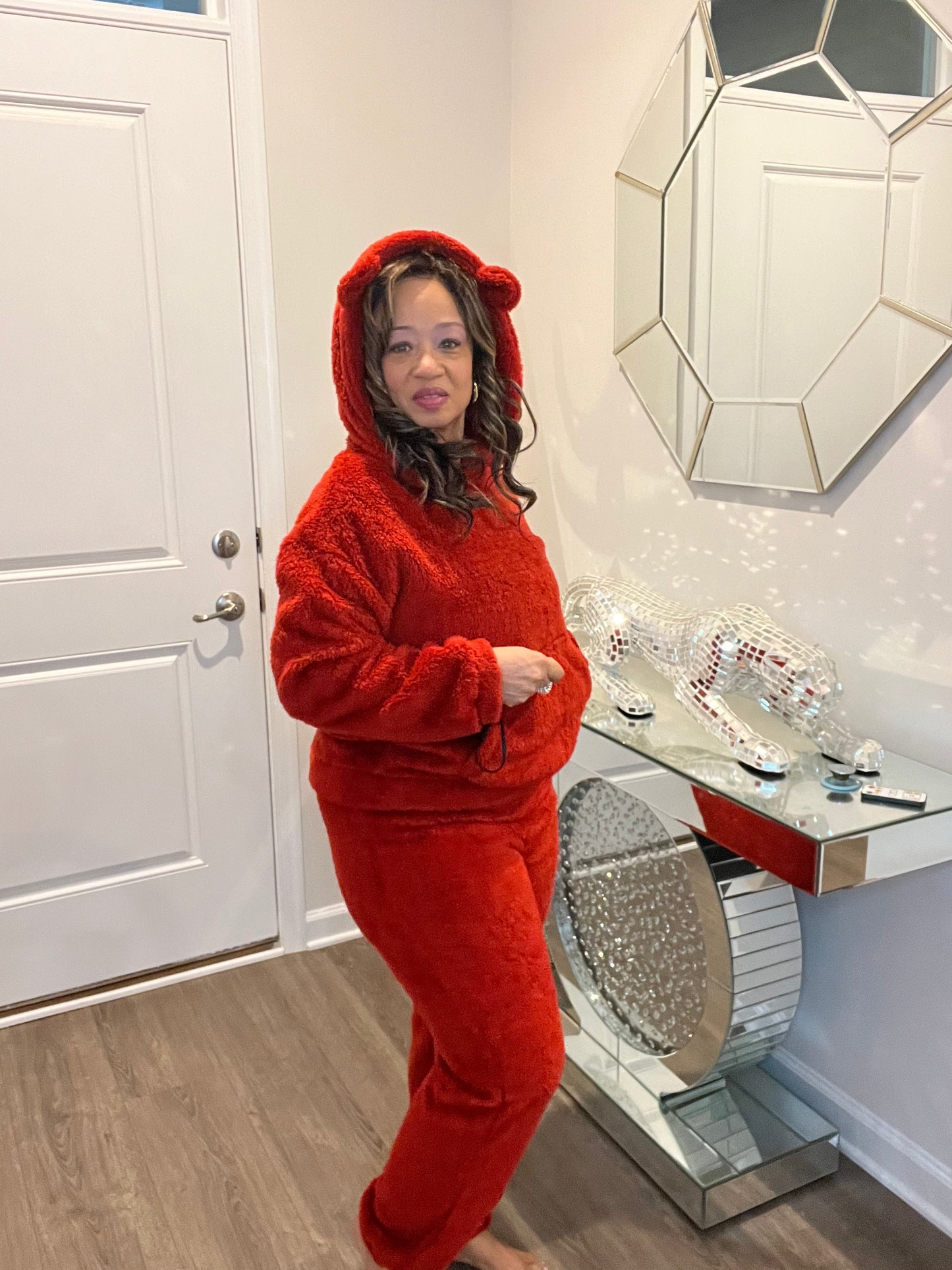 Cozy Fleece Teddy Bear Ear Hoodie Pajama Set